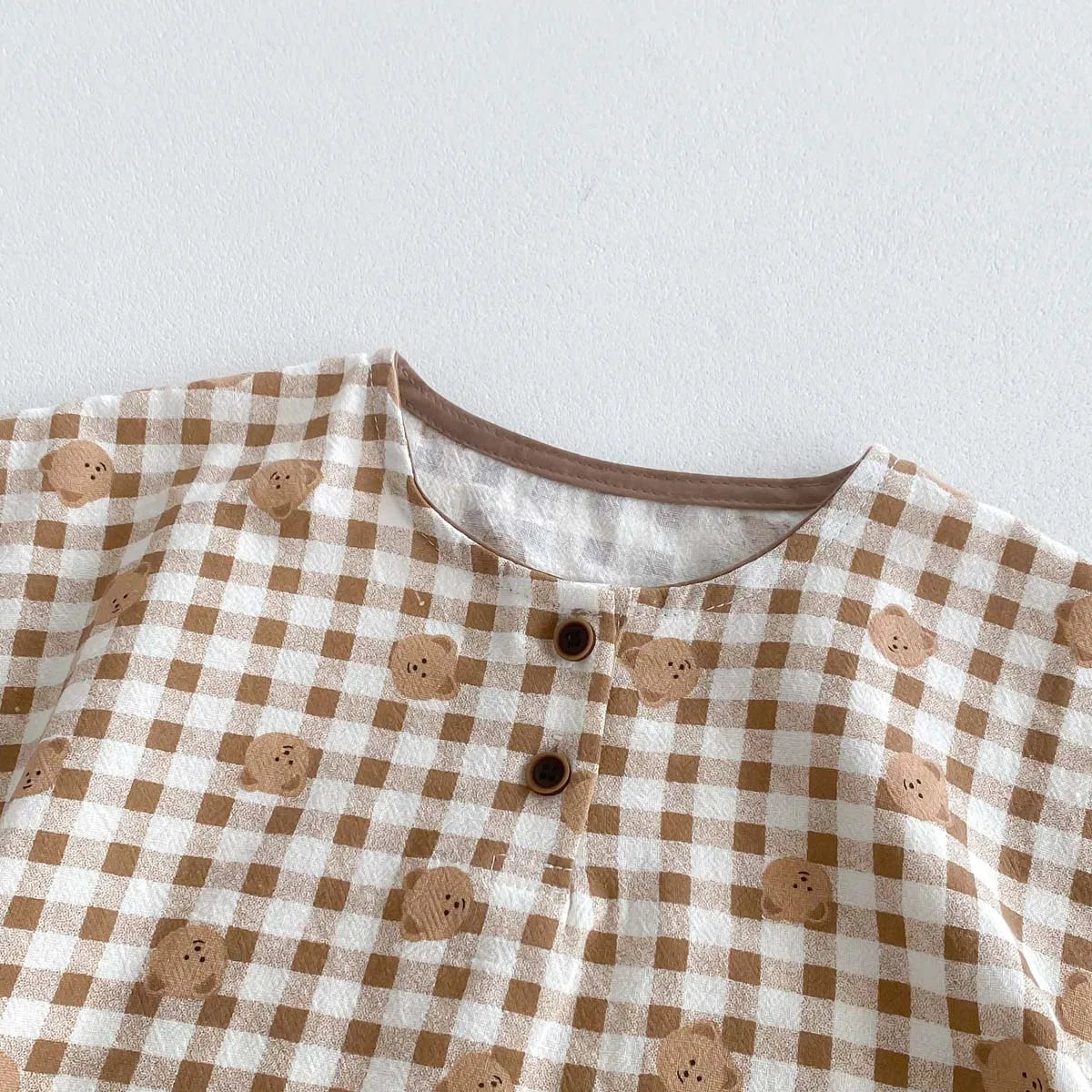 -ベビーセットアップ 2点セット/ワンピース 半袖Tシャツ+ショートパンツ/ノースリーブワンピース ベアくまチェック リンクコーデ 兄弟姉妹 お揃いコーデ【mh0006269】 - mamahalo shop - 半袖セットアップ -  べビー服 - 子供服 - 男の子 - 女の子