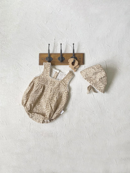 -ベビーロンパース+帽子セット フラワープリントノースリーブボディスーツ+お揃いボンネット帽子 - mamahalo shop - ノースリーブロンパース -  べビー服 - 子供服 - 男の子 - 女の子