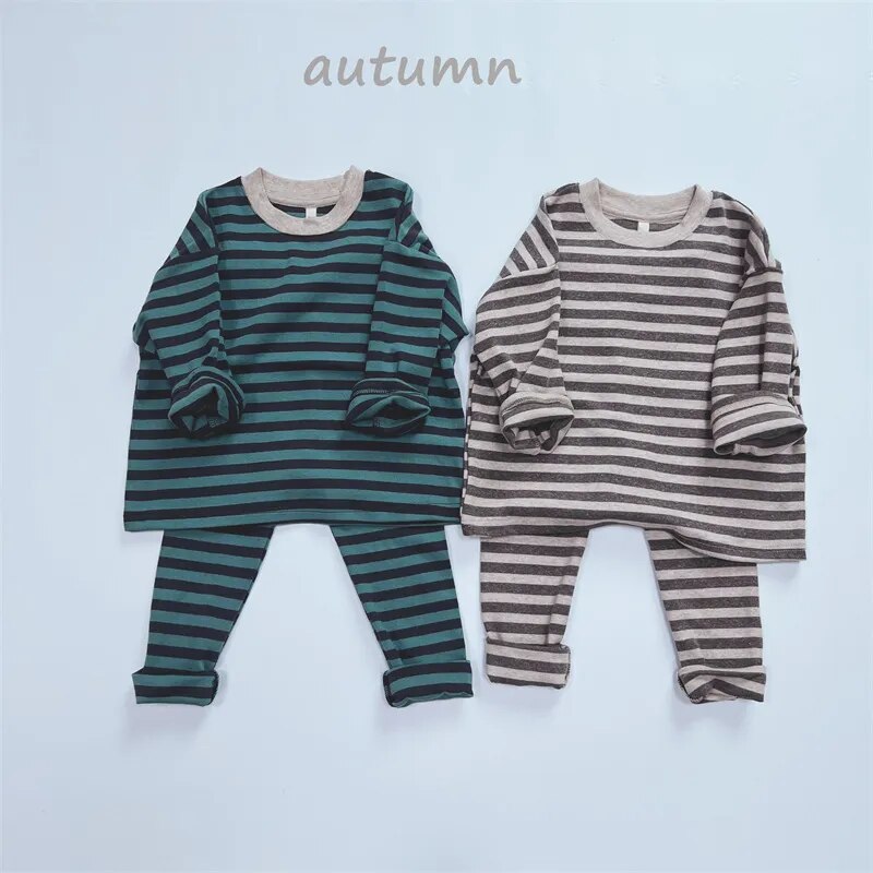 -キッズ 長袖Tシャツ レギンスパンツ 単品 ボーダー シンプル ベーシック パープル グリーン ブラック コーヒー 4カラー ユニセックス 男の子 女の子 子供服 - mamahalo shop - レギンスパンツ -  べビー服 - 子供服 - 男の子 - 女の子