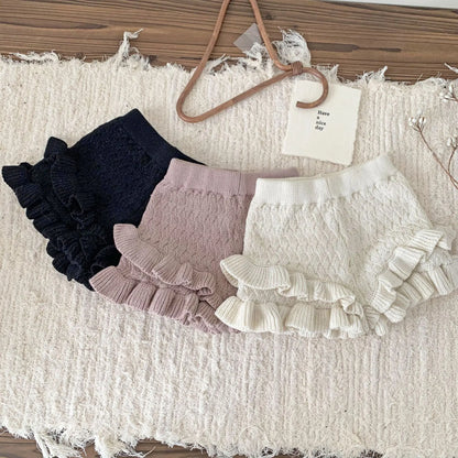 -ベビーキッズパンツ ダブルフリルニットショートパンツ 3カラー - mamahalo shop - ハーフパンツ・ショートパンツ -  べビー服 - 子供服 - 男の子 - 女の子