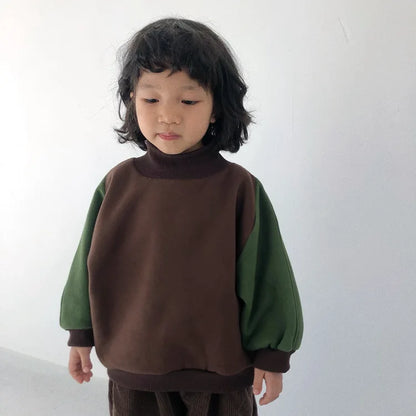 -キッズスウェットシャツ 切り替えパッチワーク スタンドカラー ハイネックトレーナー ボーイズ 男の子 子供服 - mamahalo shop - トレーナー・フーディ -  べビー服 - 子供服 - 男の子 - 女の子