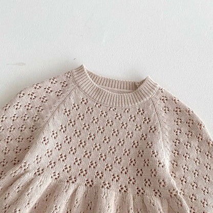 -キッズワンピース レースニットワンピース カーキ【mh0006631】 - mamahalo shop - 長袖ワンピース -  べビー服 - 子供服 - 男の子 - 女の子