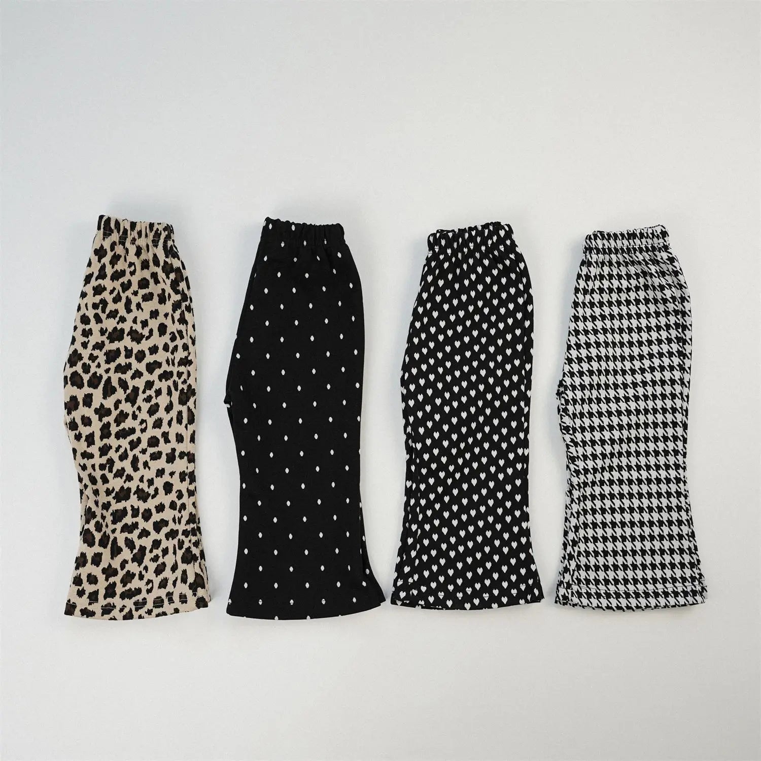 -キッズパンツ プリント柄ワイドフレアパンツ 千鳥格子/レオパード/ハート/水玉ドット - mamahalo shop - ロングパンツ・スウェットパンツ -  べビー服 - 子供服 - 男の子 - 女の子