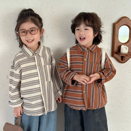 キッズトップス ストライプボーダーアシメ長袖シャツ - mamahalo shop - 長袖シャツ・ブラウス -  べビー服 - 子供服 - 男の子 - 女の子