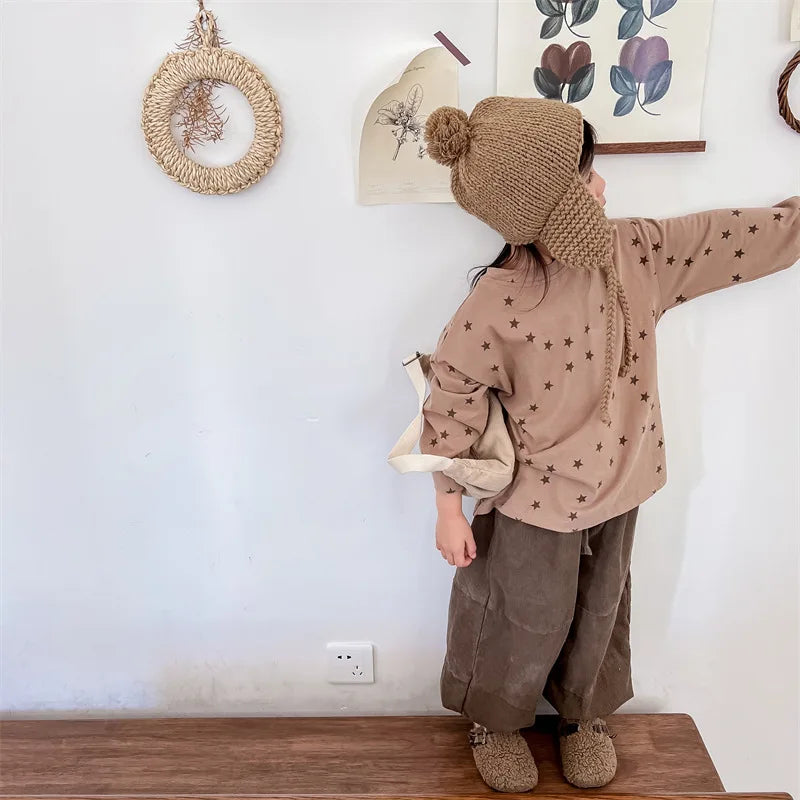 -キッズトップス スター星プリント長袖ルーズTシャツ 2カラー - mamahalo shop - 長袖Tシャツ -  べビー服 - 子供服 - 男の子 - 女の子