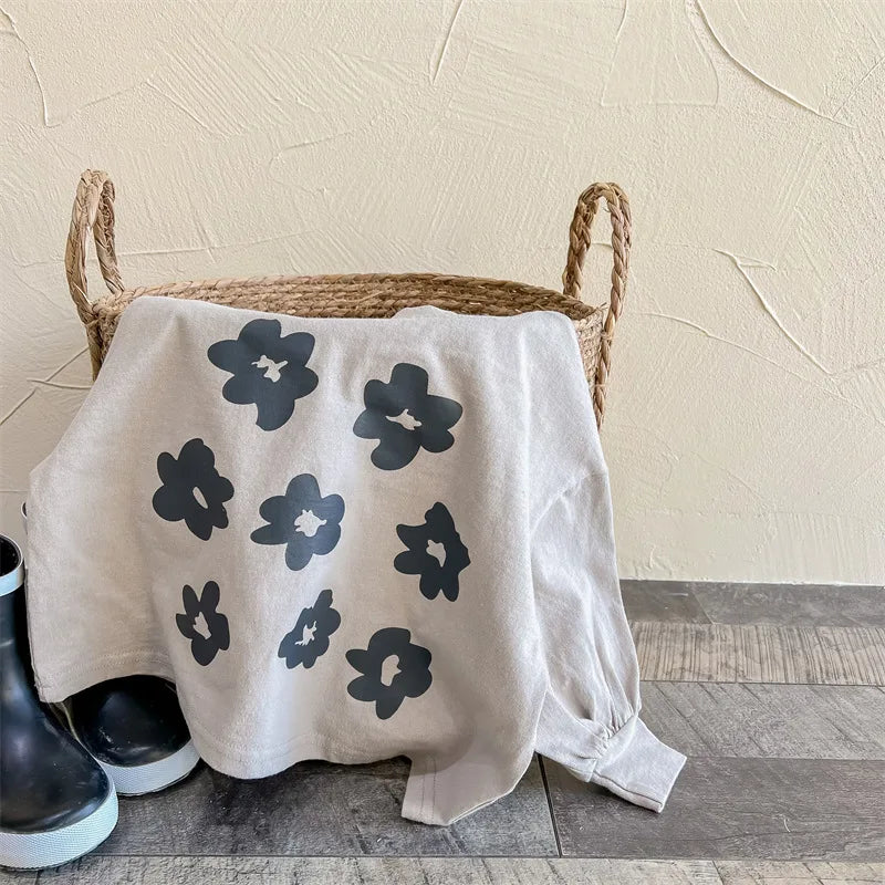 -キッズトップス 長袖Tシャツ 北欧風 レトロフラワープリント 2カラー - mamahalo shop - 長袖Tシャツ -  べビー服 - 子供服 - 男の子 - 女の子