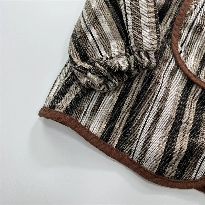 -キッズ ショートジャケット コート ストライプ ブラウン ボーイズ 男の子 子供服 - mamahalo shop - ショートコート・ジャケット・ジャンパー -  べビー服 - 子供服 - 男の子 - 女の子