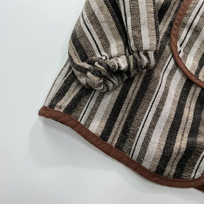 -キッズ ショートジャケット コート ストライプ ブラウン ボーイズ 男の子 子供服 - mamahalo shop - ショートコート・ジャケット・ジャンパー -  べビー服 - 子供服 - 男の子 - 女の子