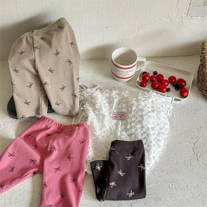 -キッズパンツ ハーフレギンスパンツ リボンプリント 3カラー【mh0005813】 - mamahalo shop - レギンスパンツ -  べビー服 - 子供服 - 男の子 - 女の子