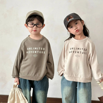 キッズトップス レターロゴプリント長袖スウェットシャツ - mamahalo shop - 長袖Tシャツ -  べビー服 - 子供服 - 男の子 - 女の子