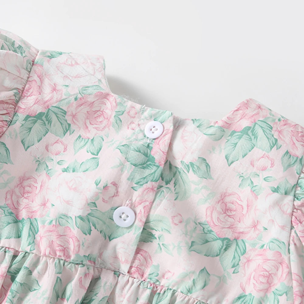 -ベビーロンパース 半袖ボリュームパフスリーブ リボン フラワープリント ベビードレス ヘアバンドセット - mamahalo shop - 半袖ロンパース -  べビー服 - 子供服 - 男の子 - 女の子