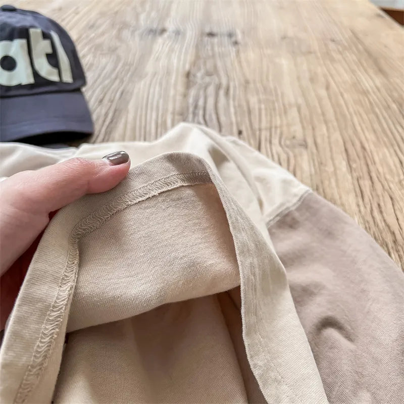 -キッズ レターロゴ ラグラン バイカラー 長袖 ルーズ Tシャツ トップス - mamahalo shop - 長袖Tシャツ -  べビー服 - 子供服 - 男の子 - 女の子