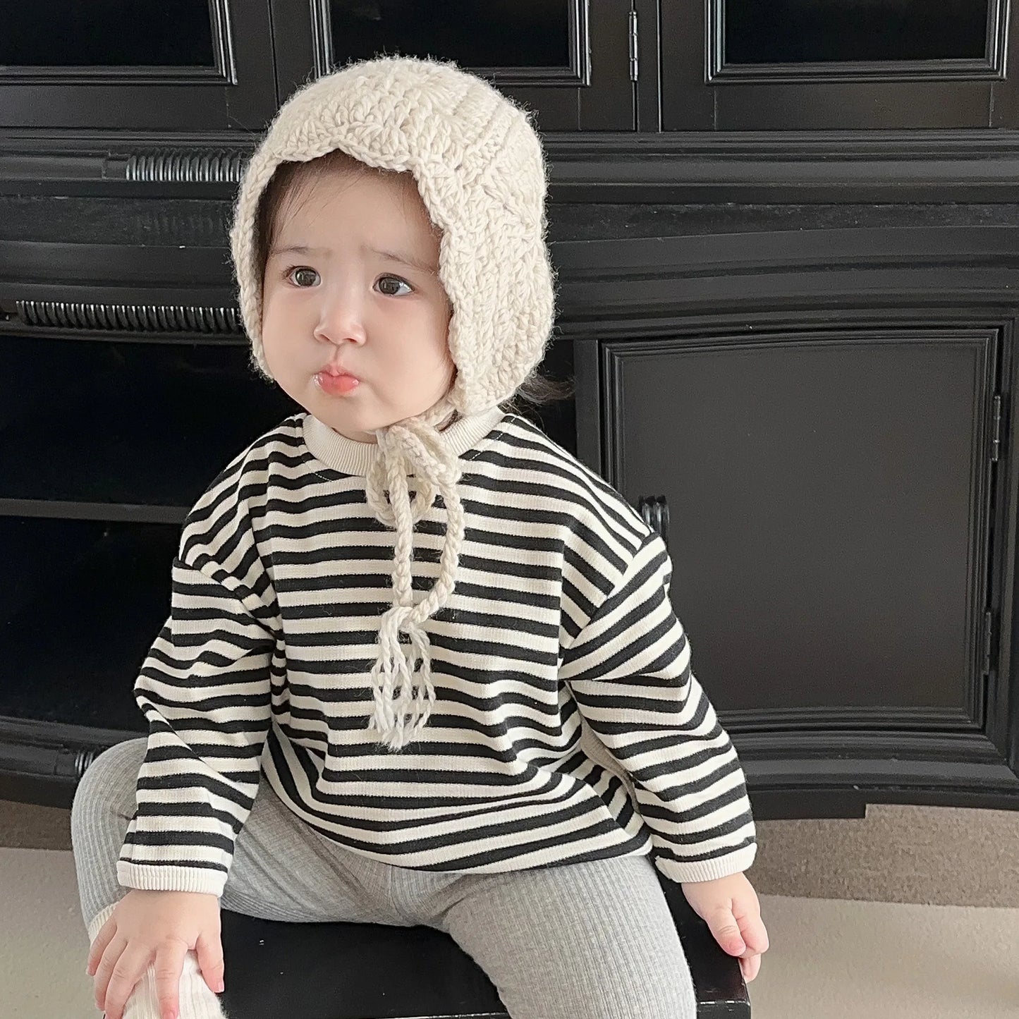 -ベビーキッズトップス 長袖ボーダーTシャツ リブレギンスパンツ - mamahalo shop - 長袖Tシャツ -  べビー服 - 子供服 - 男の子 - 女の子