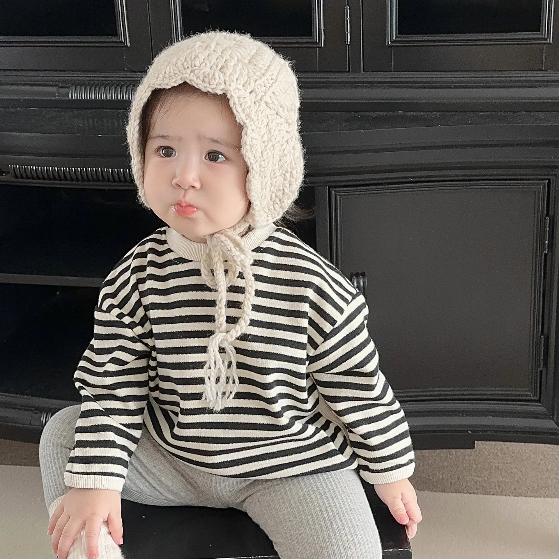 -ベビーキッズトップス 長袖ボーダーTシャツ リブレギンスパンツ - mamahalo shop - 長袖Tシャツ -  べビー服 - 子供服 - 男の子 - 女の子