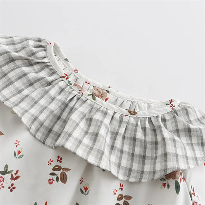 -ベビートップス 長袖チュニックブラウス フラワー花柄プリント チェック【mh0006250】 - mamahalo shop - 長袖シャツ・ブラウス -  べビー服 - 子供服 - 男の子 - 女の子