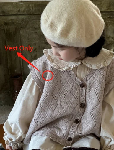 -キッズトップス/ベスト/パンツ フリル襟長袖ブラウス/フラワーエンボスレースニットジレベスト/フラワープリントワイドパンツ【mh0007362】 - mamahalo shop - 長袖セットアップ -  べビー服 - 子供服 - 男の子 - 女の子