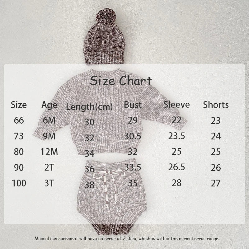 -ベビーセットアップ 2点セット ニットセータートップス ブルマパンツ お揃いぽんぽんニット帽子 ニットキャップ - mamahalo shop - 長袖セットアップ -  べビー服 - 子供服 - 男の子 - 女の子