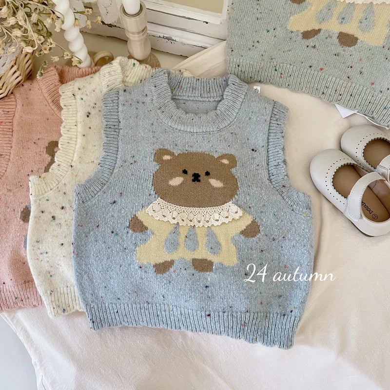-キッズベスト ベアくまレースニットベストトップス 3カラー【mh0006917】 - mamahalo shop - ベスト -  べビー服 - 子供服 - 男の子 - 女の子