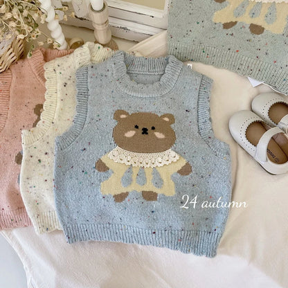-キッズベスト ベアくまレースニットベストトップス 3カラー【mh0006917】 - mamahalo shop - ベスト -  べビー服 - 子供服 - 男の子 - 女の子