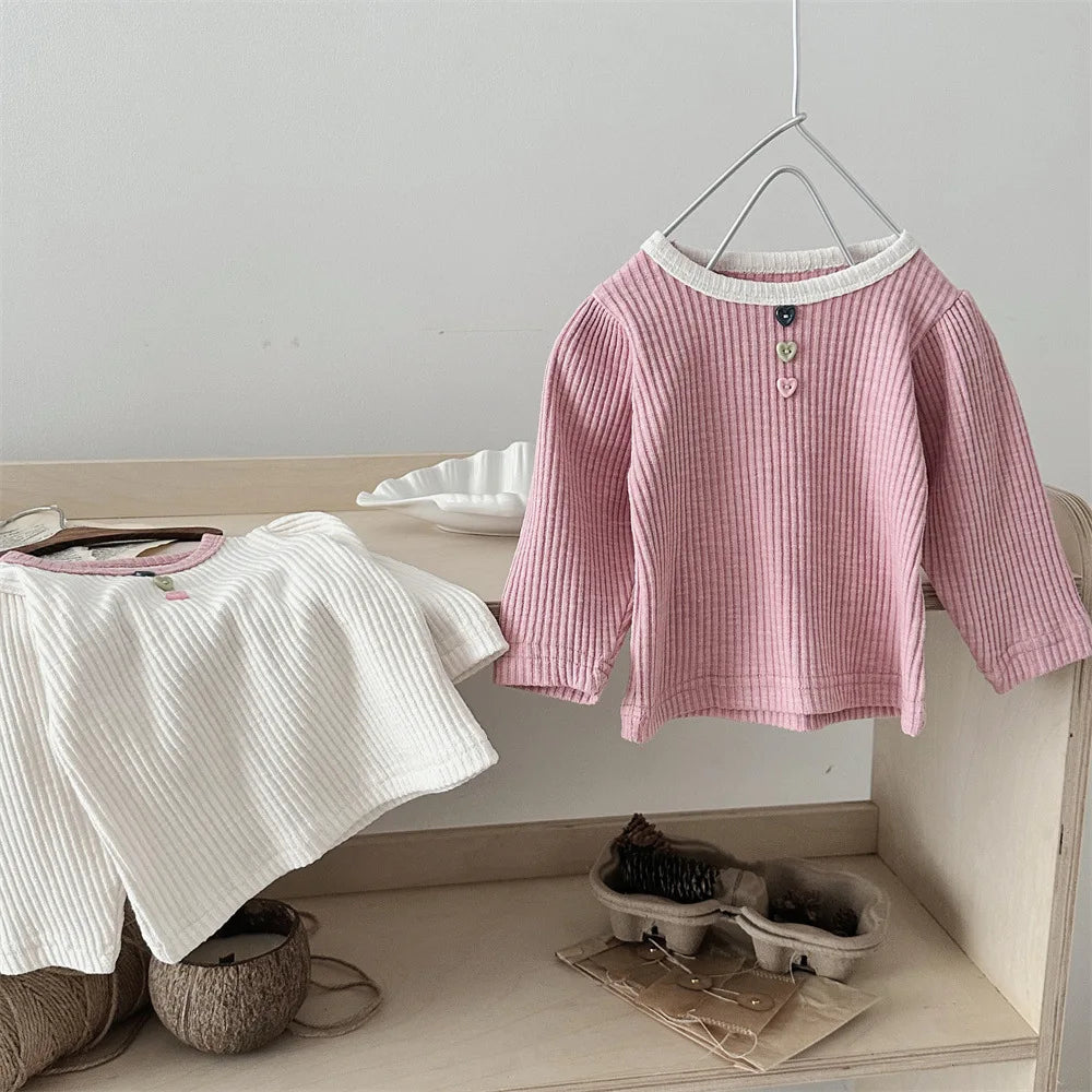 -ベビートップス 長袖Tシャツ シンプルベーシック バイカラー 2カラー【mh0006389】 - mamahalo shop - 長袖Tシャツ -  べビー服 - 子供服 - 男の子 - 女の子