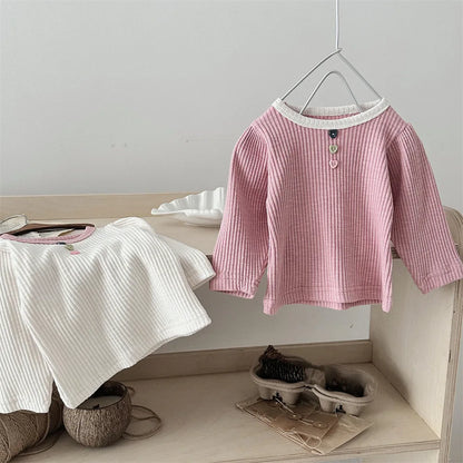 -ベビートップス 長袖Tシャツ シンプルベーシック バイカラー 2カラー【mh0006389】 - mamahalo shop - 長袖Tシャツ -  べビー服 - 子供服 - 男の子 - 女の子