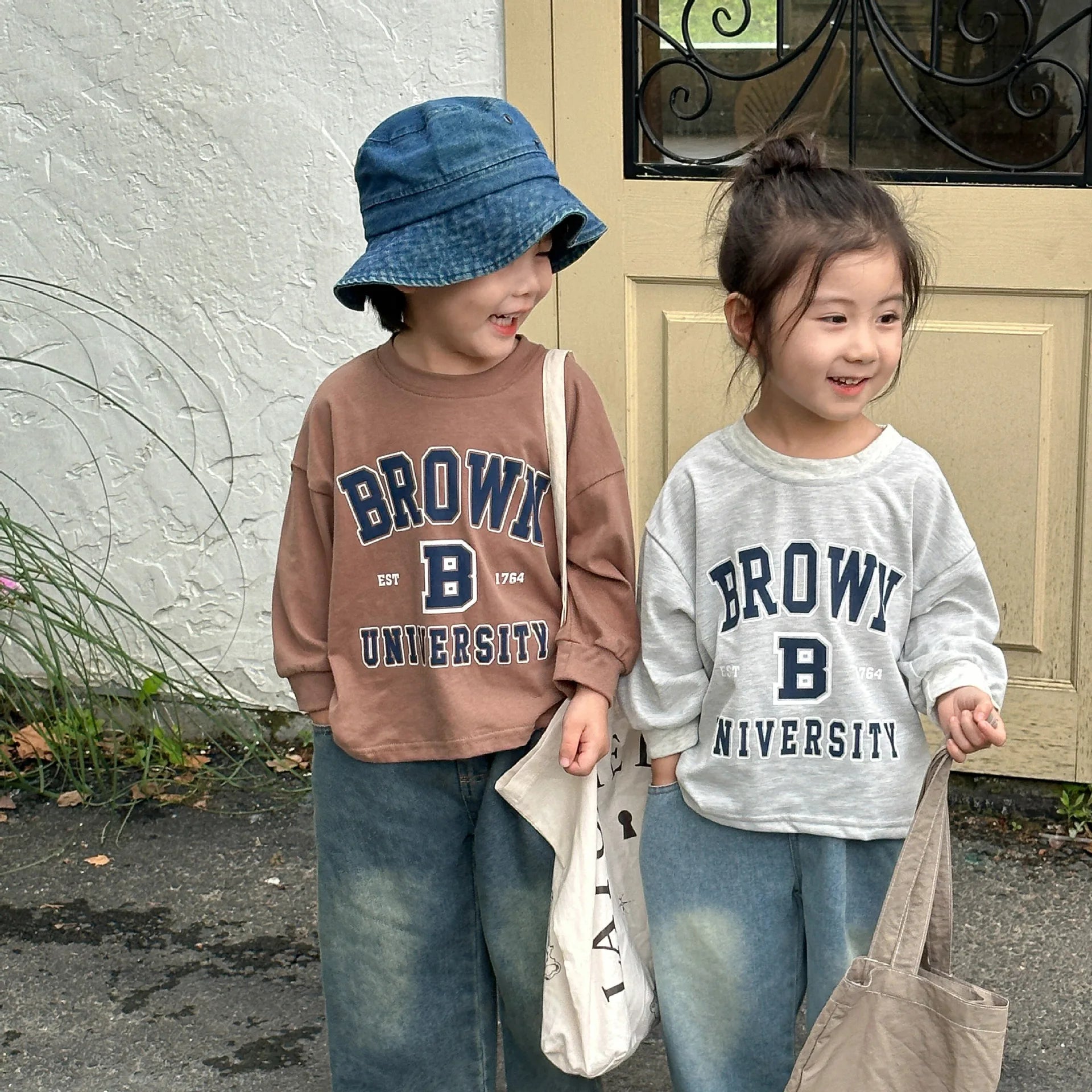 -キッズトップス 長袖アメカジプリントTシャツ レターロゴ2カラー - mamahalo shop - 長袖Tシャツ -  べビー服 - 子供服 - 男の子 - 女の子