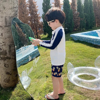 -キッズ水着 ボーイズ 長袖ジップアップトップス+パンツ ラッシュガード パイナップルプリント スイムウェア【mh0005980】 - mamahalo shop - ベビー用水着 -  べビー服 - 子供服 - 男の子 - 女の子