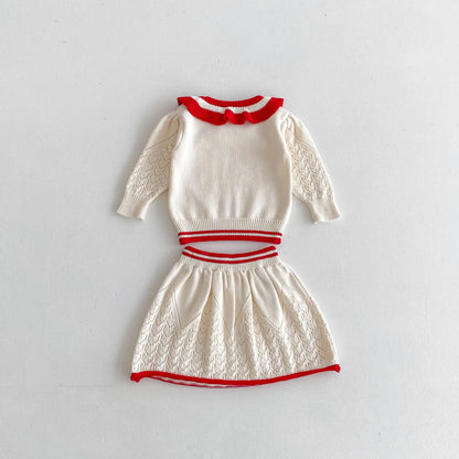 -キッズトップス/スカート レースニットフリルサークル襟セーター/レースニットAラインスカート 2カラー - mamahalo shop - 長袖セットアップ -  べビー服 - 子供服 - 男の子 - 女の子