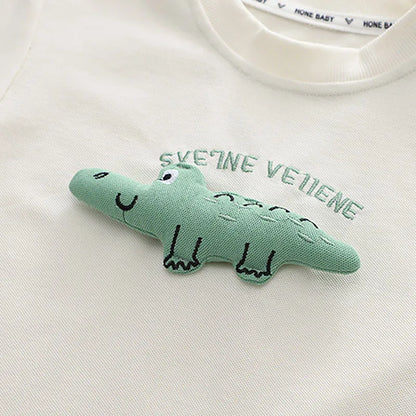 -キッズセットアップ 2点セット 半袖Tシャツ+ショートパンツ 恐竜ワニ 2カラー【mh0005487】 - mamahalo shop - 半袖セットアップ -  べビー服 - 子供服 - 男の子 - 女の子