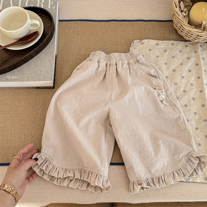 -キッズパンツ 裾フリルワイドルーズクロップドパンツ 2カラー【mh0006851】 - mamahalo shop - ロングパンツ・スウェットパンツ -  べビー服 - 子供服 - 男の子 - 女の子