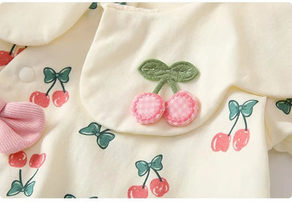 -ベビーロンパース 半袖ジャンプスーツ チェリーさくらんぼプリント - mamahalo shop - 半袖ロンパース -  べビー服 - 子供服 - 男の子 - 女の子