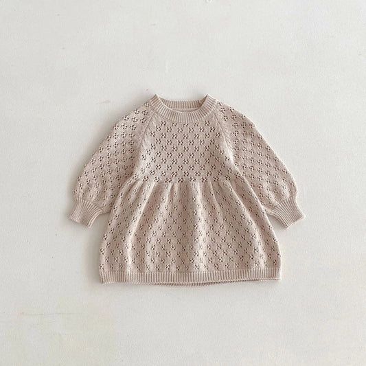 -キッズワンピース レースニットワンピース カーキ【mh0006631】 - mamahalo shop - 長袖ワンピース -  べビー服 - 子供服 - 男の子 - 女の子