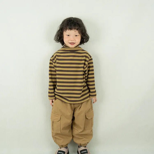 キッズトップス ボーダータートルネックボトルネック長袖Tシャツ - mamahalo shop - 長袖Tシャツ -  べビー服 - 子供服 - 男の子 - 女の子