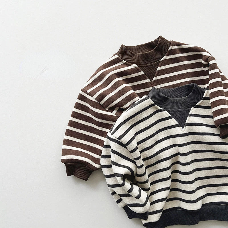 -キッズトップス ボーダー 裏フリーススウェットシャツ トレーナー - mamahalo shop - トレーナー・フーディ -  べビー服 - 子供服 - 男の子 - 女の子