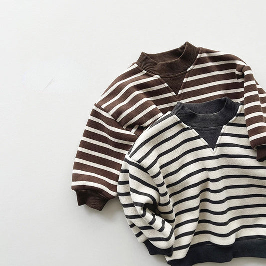 -キッズトップス ボーダー 裏フリーススウェットシャツ トレーナー - mamahalo shop - トレーナー・フーディ -  べビー服 - 子供服 - 男の子 - 女の子
