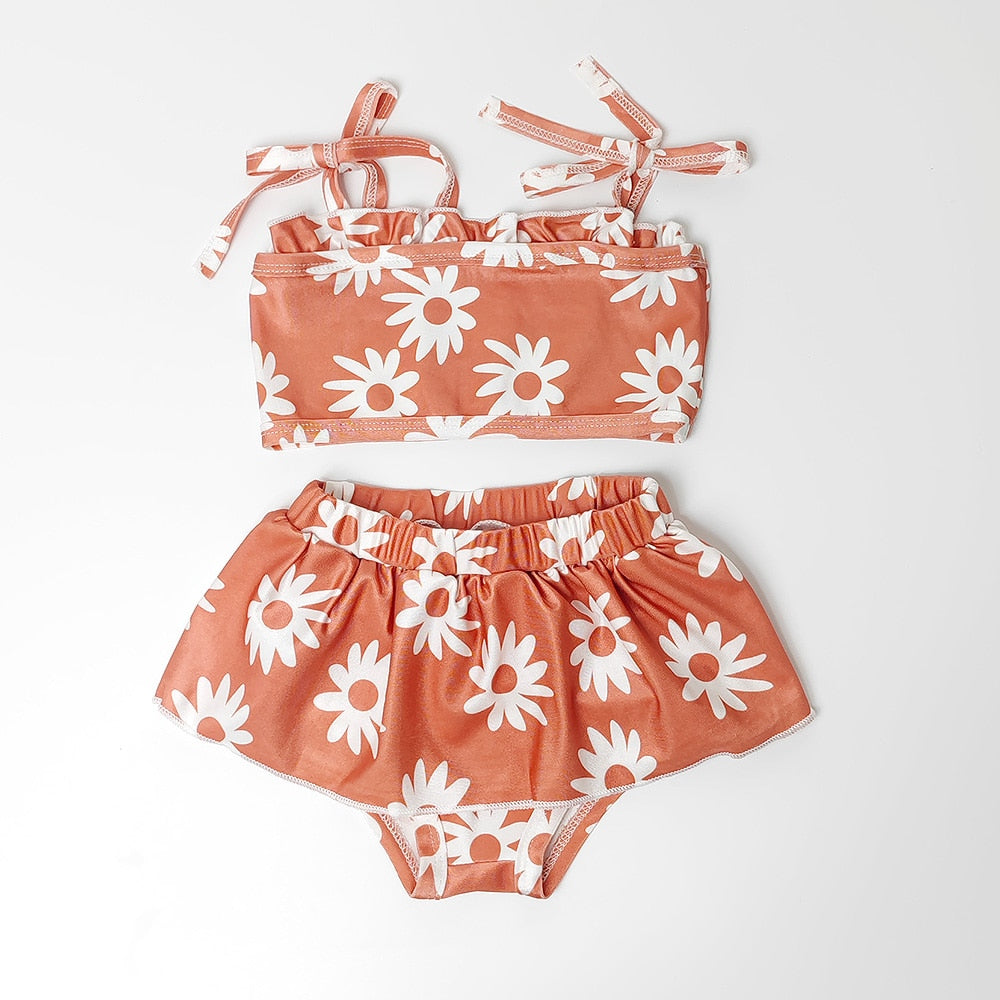 -キッズ 水着 ガールズ フラワー 花柄 ビキニ セパレート スイムウェア ライトブラウン【mh0001998】 - mamahalo shop - ベビー用水着 -  べビー服 - 子供服 - 男の子 - 女の子