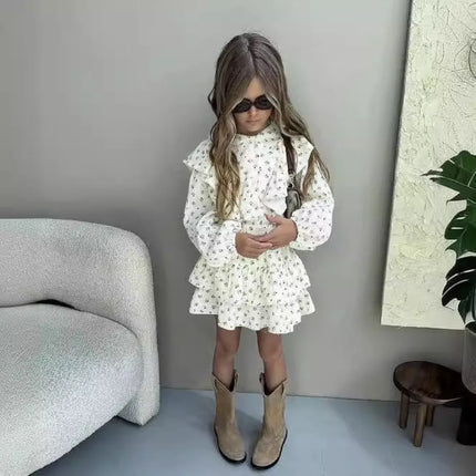 4478 Buy 2pcs Wholesale Children Clothing Set 2024 INS Russian Girl's Dress Autumn Floral Lace Shirt+Cake Skirt Two-piece Set - mamahalo shop - 長袖セットアップ -  べビー服 - 子供服 - 男の子 - 女の子