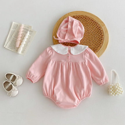 4209 Baby Clothes Autumn 2024 New Korean Girl Baby One Piece Clothes Doll Collar Cute Cotton Climbing Clothes with Hat - mamahalo shop - 長袖ロンパース -  べビー服 - 子供服 - 男の子 - 女の子