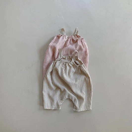 -ベビーサロペット サスペンダーパンツ キャミソールジャンプスーツ ストライプ 2カラー【mh0004853】 - mamahalo shop - サロペットパンツ・サスペンダーパンツ -  べビー服 - 子供服 - 男の子 - 女の子