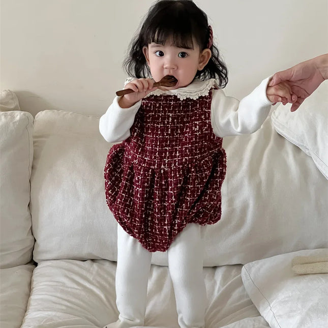 ベビーロンパース フェイクツイードチェックノースリーブボディスーツ - mamahalo shop - ノースリーブロンパース -  べビー服 - 子供服 - 男の子 - 女の子