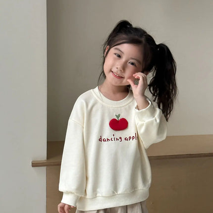 キッズトップス バナナ/りんごアップリケ長袖スウェットシャツ - mamahalo shop - 長袖Tシャツ -  べビー服 - 子供服 - 男の子 - 女の子