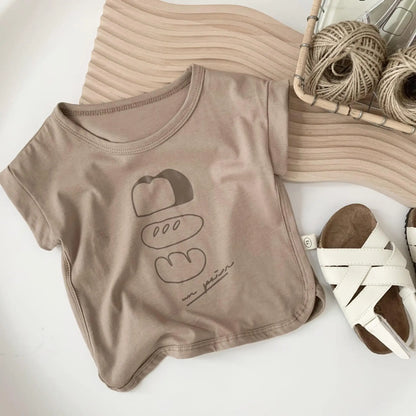 -キッズトップス/パンツ 半袖プリントTシャツ/バルーンショートパンツ パンブレッドプリント 2カラー【mh0005454】 - mamahalo shop - 半袖セットアップ -  べビー服 - 子供服 - 男の子 - 女の子