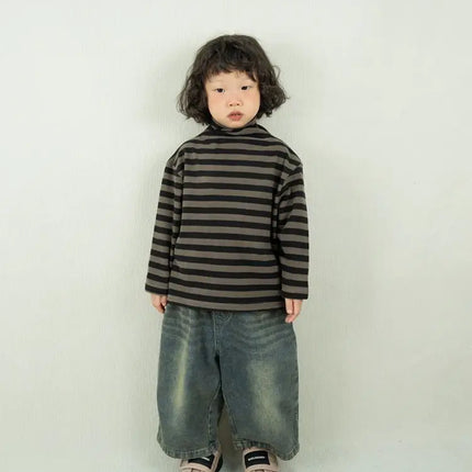 キッズトップス ボーダータートルネックボトルネック長袖Tシャツ - mamahalo shop - 長袖Tシャツ -  べビー服 - 子供服 - 男の子 - 女の子