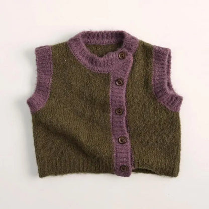 -キッズベスト ニットバイピングアシメフロントボタンベスト - mamahalo shop - ベスト -  べビー服 - 子供服 - 男の子 - 女の子