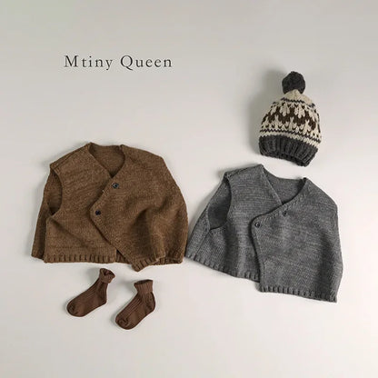 -キッズベスト/パンツ アシメボタンニットベスト/ニットワイドパンツ 2カラー - mamahalo shop - ノースリーブセットアップ -  べビー服 - 子供服 - 男の子 - 女の子