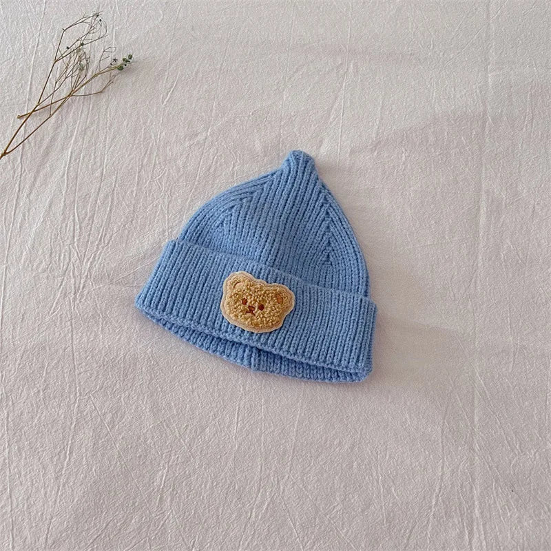-ベビー帽子 ニットキャップ ニット帽 ベアくまワッペン ワッチキャップ 7カラー【mh0003634】 - mamahalo shop - ベビー用帽子 -  べビー服 - 子供服 - 男の子 - 女の子