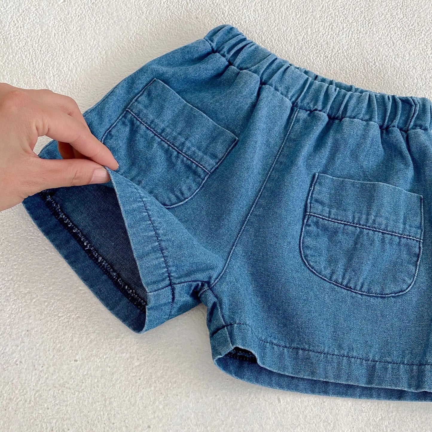 -キッズセットアップ 2点セット デニム 半袖シャツ+ショートパンツ【mh0006177】 - mamahalo shop - 半袖セットアップ -  べビー服 - 子供服 - 男の子 - 女の子