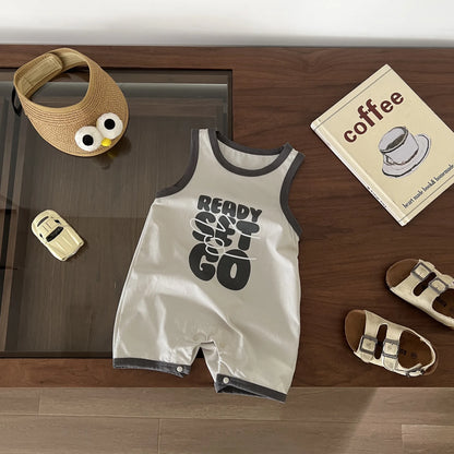 -ベビージャンプスーツ タンクジャプスーツ ボディスーツ レターロゴプリント 2カラー【mh0006216】 - mamahalo shop - ノースリーブジャンプスーツ -  べビー服 - 子供服 - 男の子 - 女の子