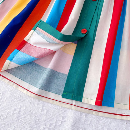 -キッズワンピース 襟付きノースリーブブラウスワンピース カラフルストライプ【mh0004541】 - mamahalo shop - ノースリーブワンピース -  べビー服 - 子供服 - 男の子 - 女の子