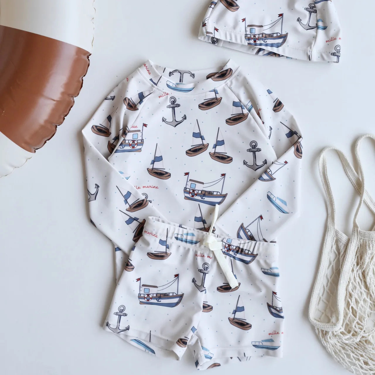 -キッズ水着 セパレートセット 長袖トップス+ショートパンツ ボーイズ ラッシュガード スイムウェア【mh0006162】 - mamahalo shop - ベビー用水着 -  べビー服 - 子供服 - 男の子 - 女の子